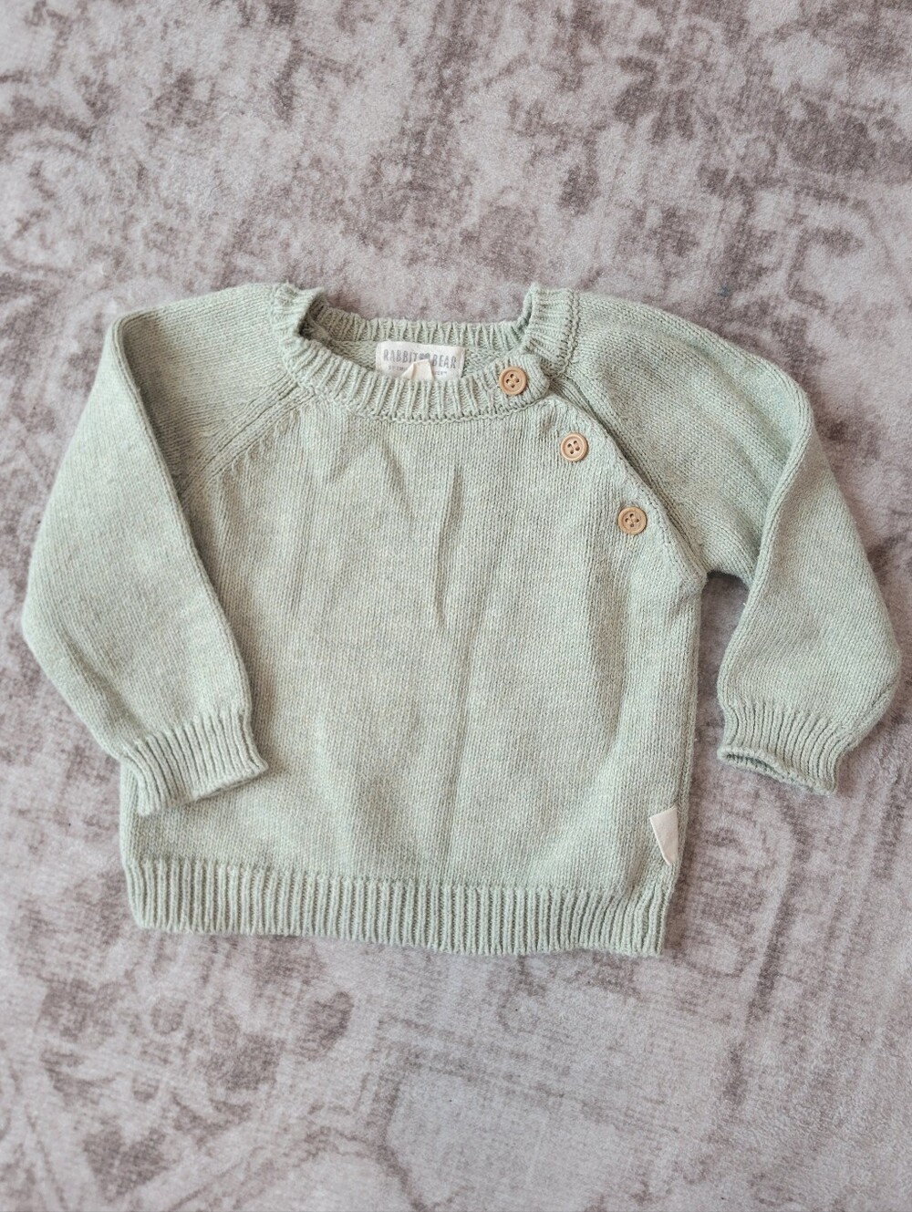 Rabbit + Bear Baby 3-6M Organic Cotton Sweater Light Green Cottagecore - Picture 1 of 5